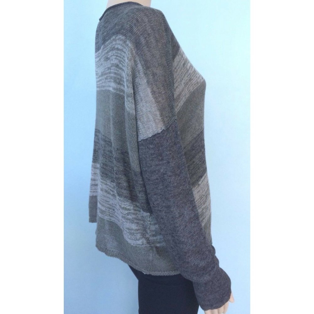 Eileen Fisher Women's Sweater Gray Striped Long Sleeve 100% Linen Scoop Neck M - Picture 7 of 12
